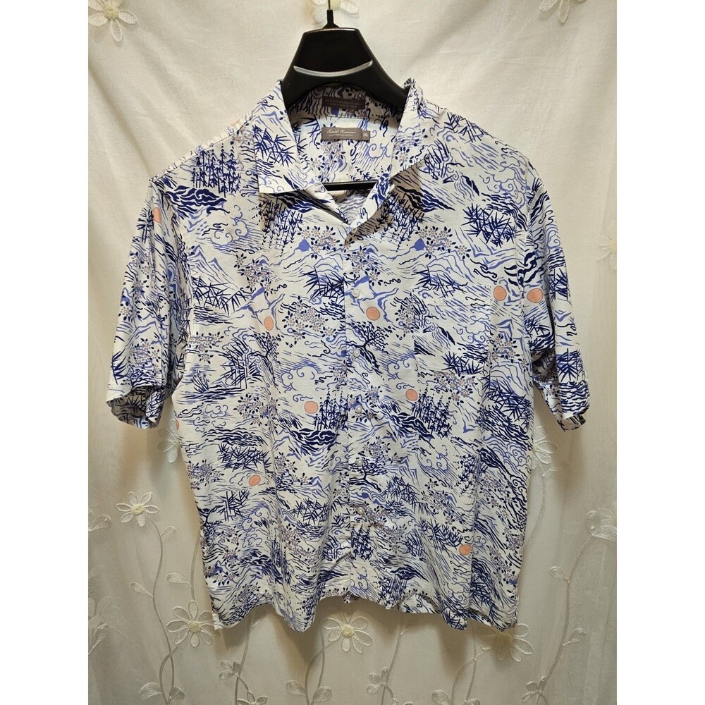 Daniel Cremieux Mens XXL White Blue Top Artsy Floral Casual Vacation Resort Wear